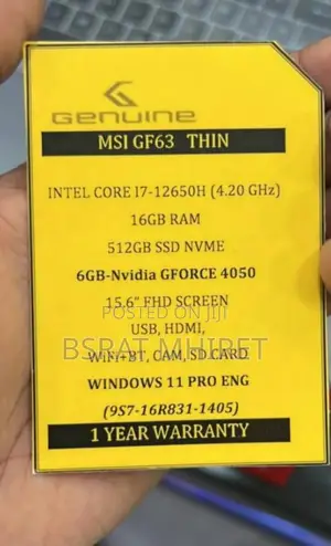 Photo - New Laptop MSI GF63 16GB Intel Core I7 SSD 1T