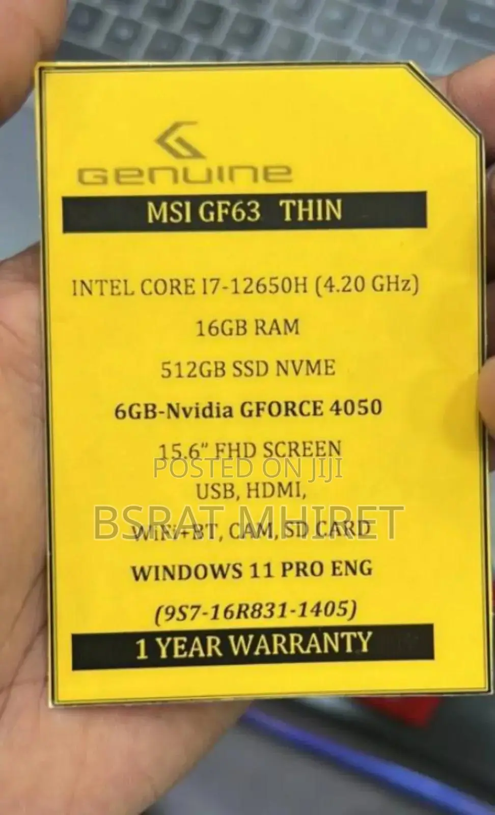 New Laptop MSI GF63 16GB Intel Core I7 SSD 1T