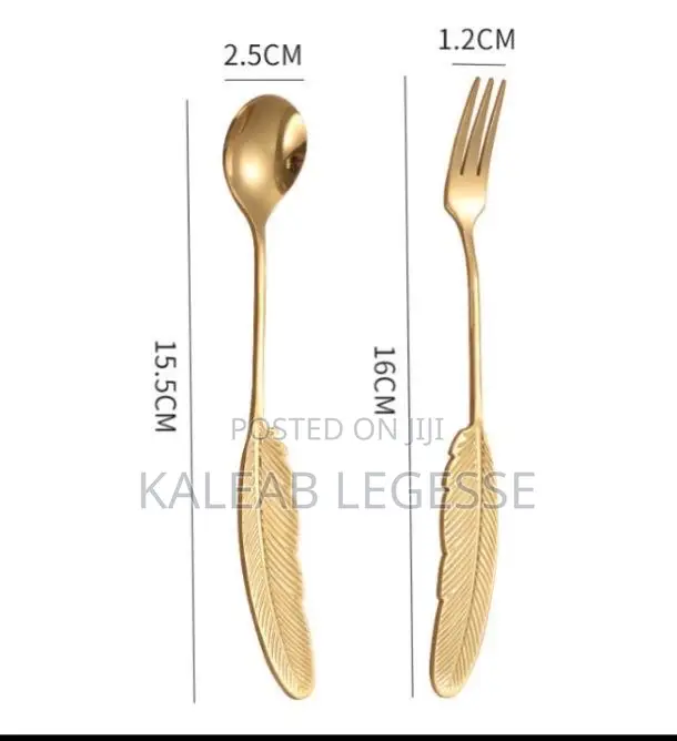 Wing Shape Golden Spoon and Fork Seto