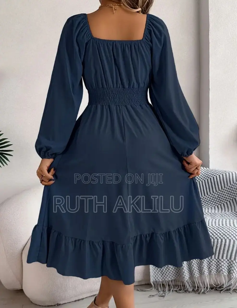 Summer Elegant Square Neckline Gathered Waist Ruffle