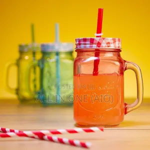 Vintage Mason Glass Drinking Jar With Straw