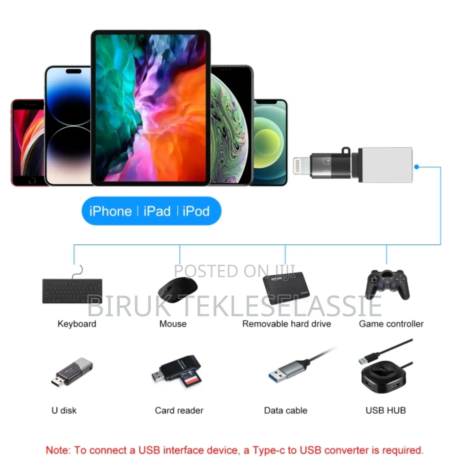 Lightning to Type C Audio Adapter for Wireless Microphone