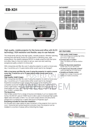 Epson Eb-X31 Hd 3lcd Projector 3,300 Lumens 10,000 Hour's