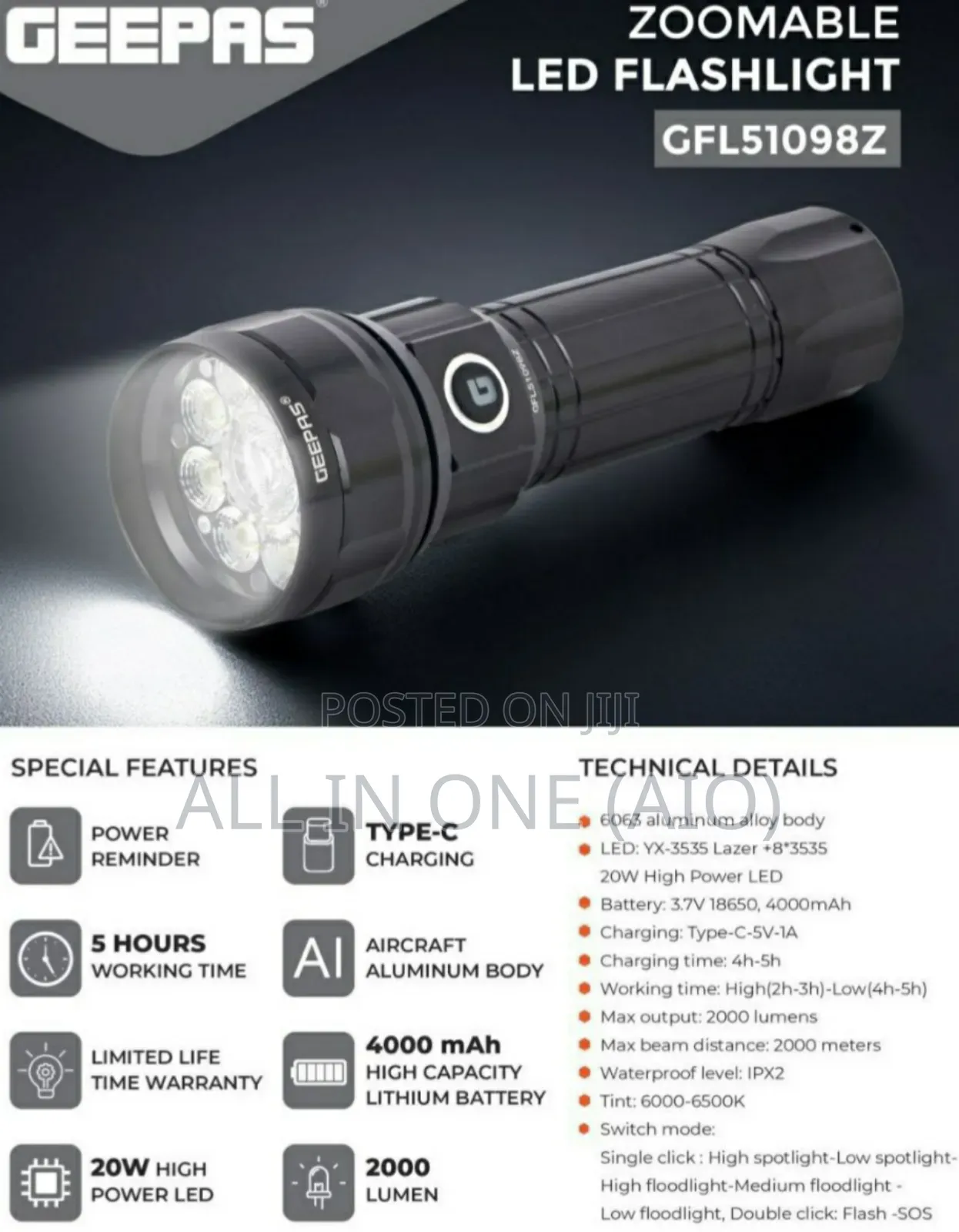 Geepas Zoomable Led Flashlight