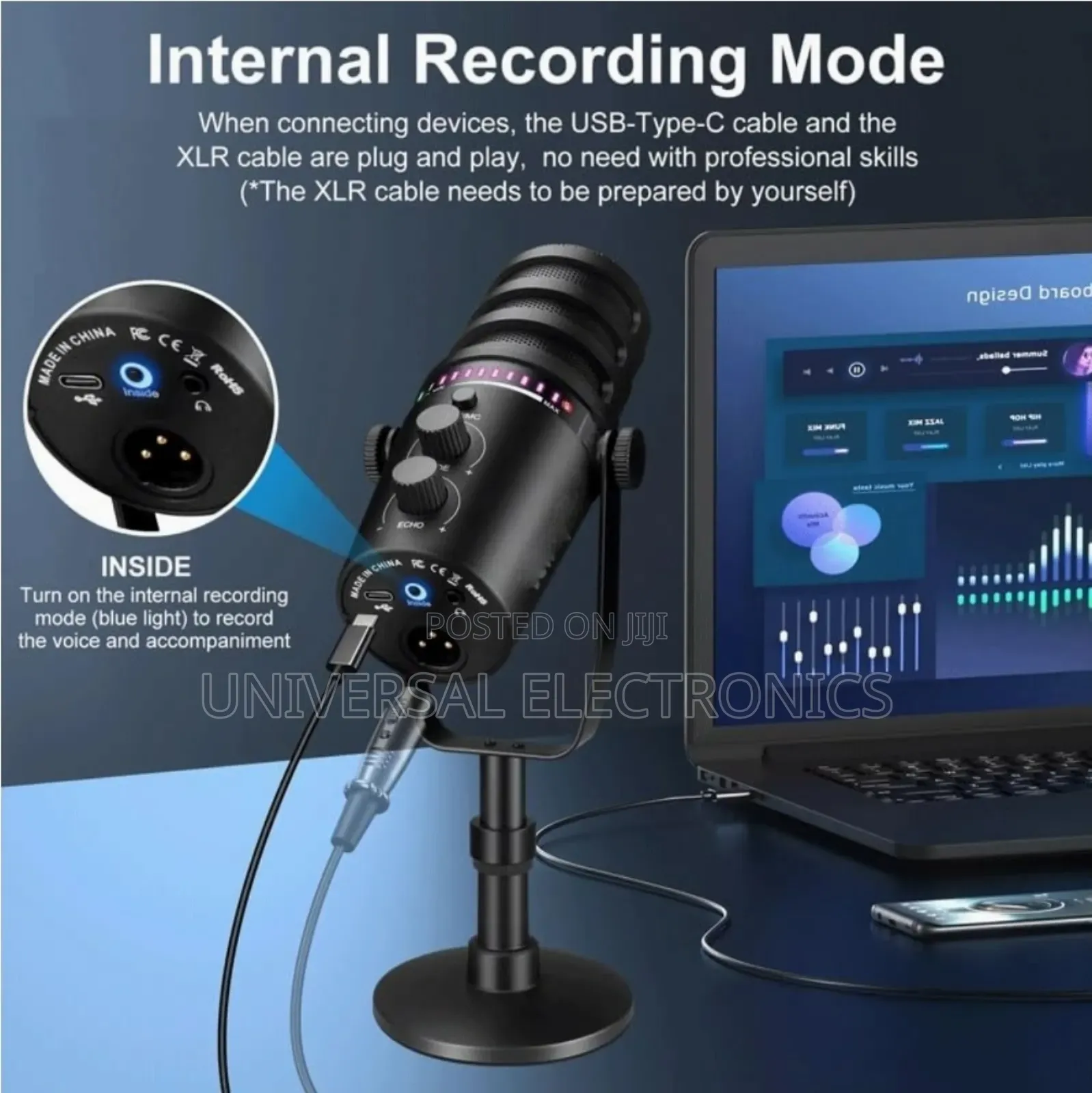 Original Jmary Podcaste Microphone With Rich Sound Usb Power