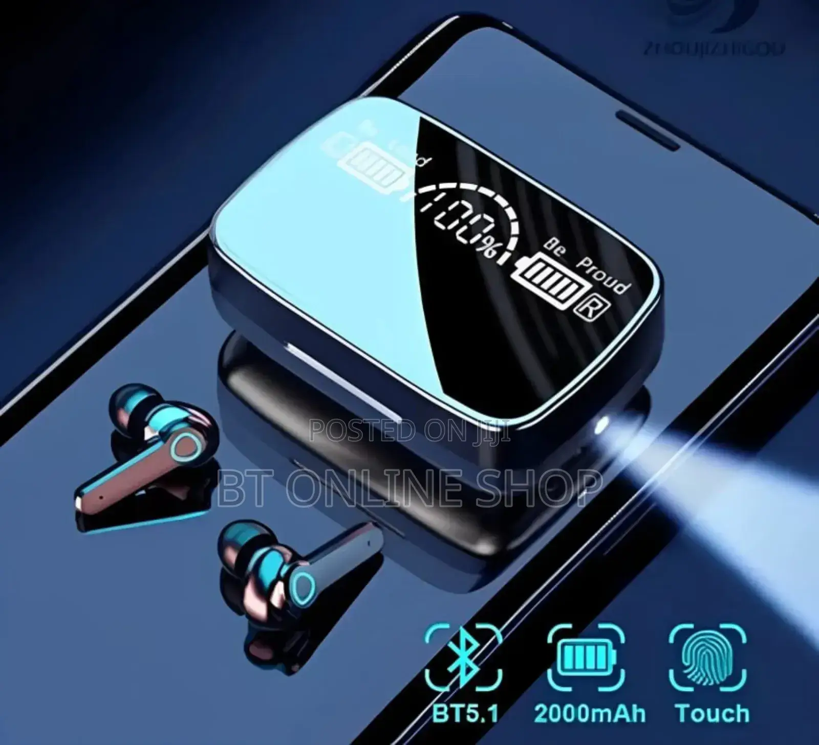 M19 ፓወር ባንክ እና ፍላሽ ላይት ያለው የጆሮ ማዳመጫ