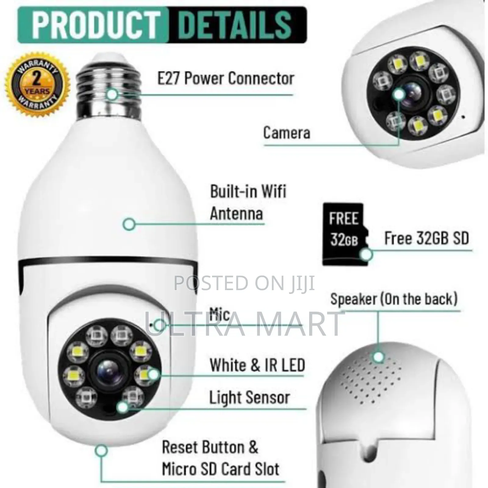 Bulb Rotating Security Camera 360