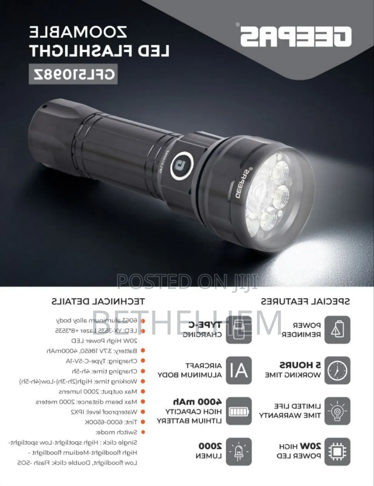 Geepas Zoomable Led Flashlight