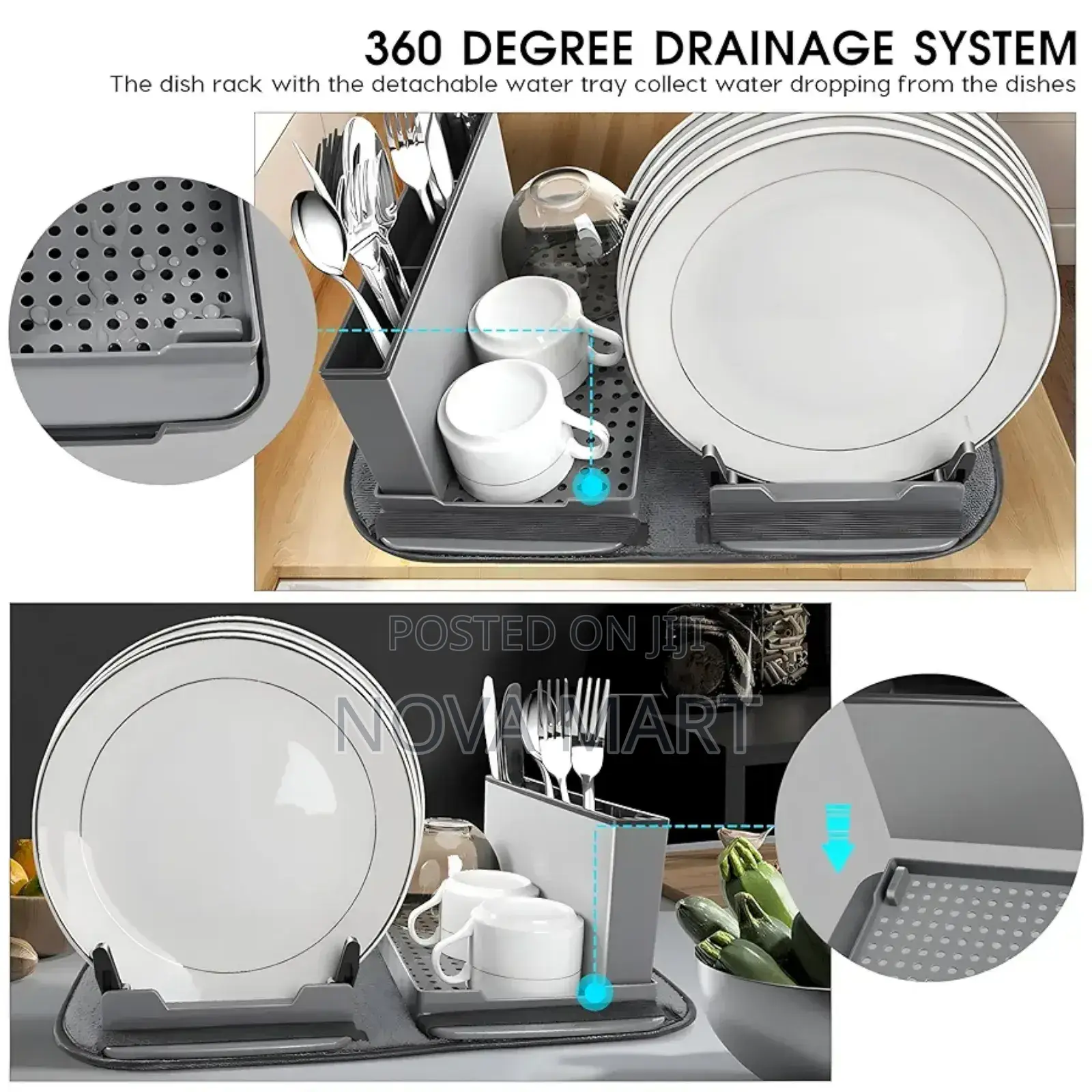 ሰሃን ማድረቂያ መደርደሪያ ከማድረቂያ ምንጣፍ ጋር.