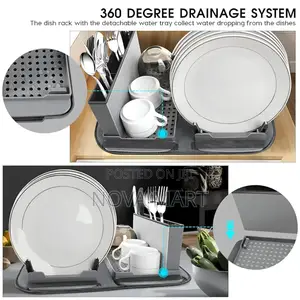 ሰሃን ማድረቂያ መደርደሪያ ከማድረቂያ ምንጣፍ ጋር.