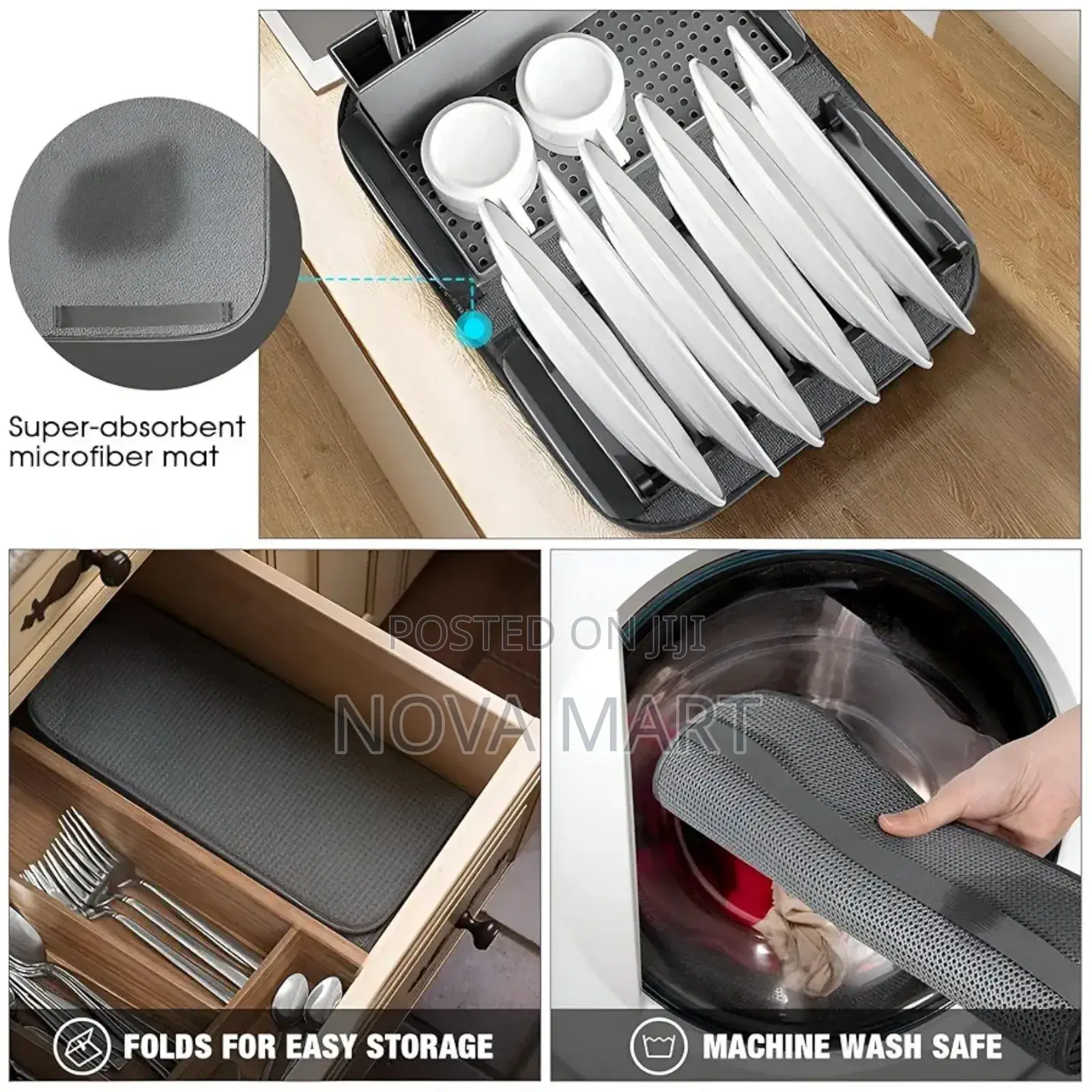 ሰሃን ማድረቂያ መደርደሪያ ከማድረቂያ ምንጣፍ ጋር.