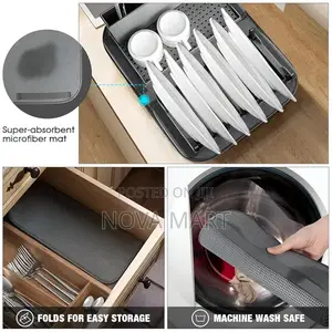 ሰሃን ማድረቂያ መደርደሪያ ከማድረቂያ ምንጣፍ ጋር.