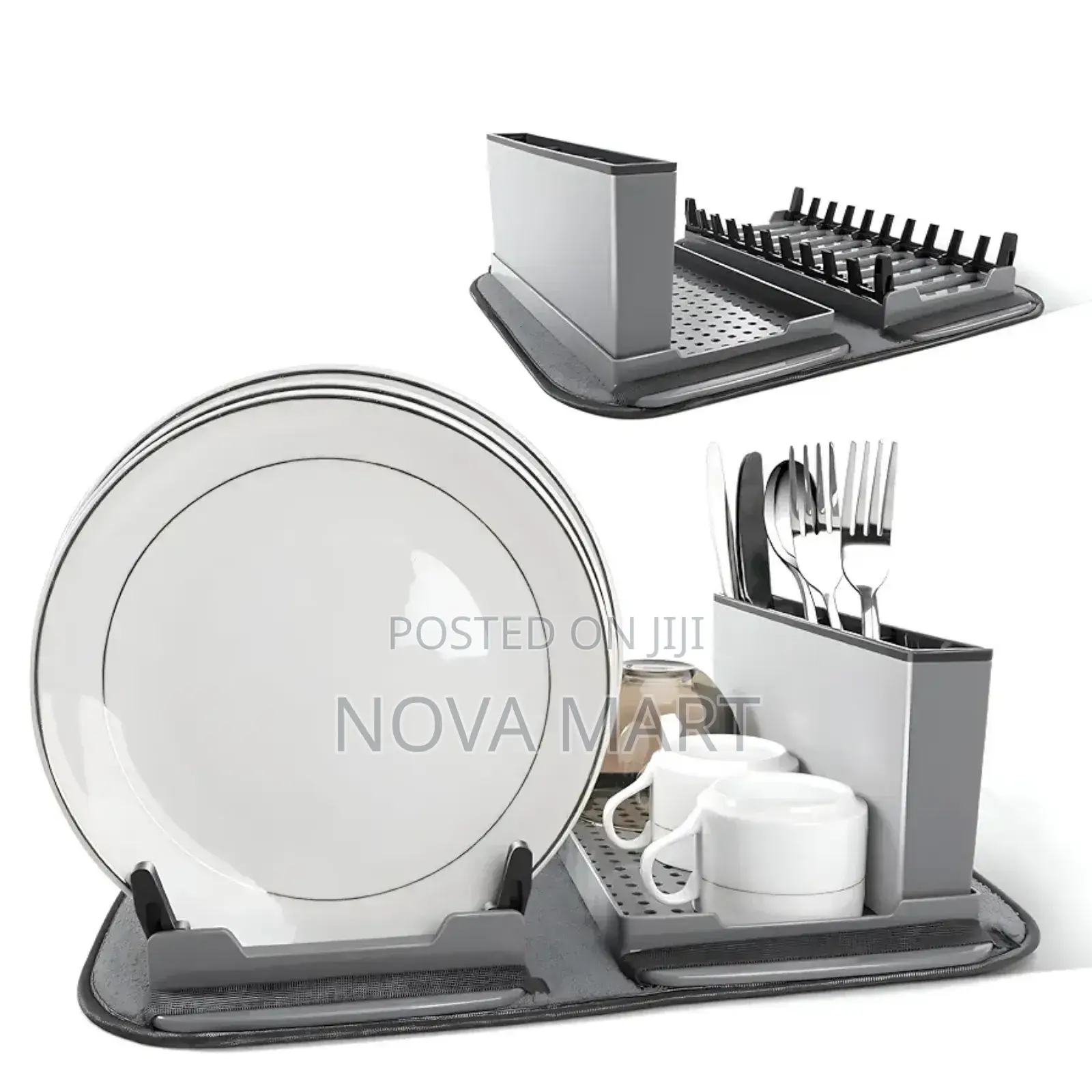 ሰሃን ማድረቂያ መደርደሪያ ከማድረቂያ ምንጣፍ ጋር.