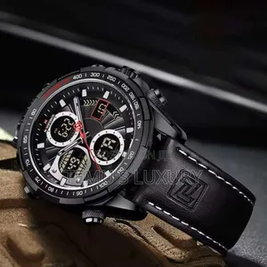 Photo - Naviforce Men Analog Digital Chronograph Leather Strap Watch