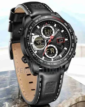 Naviforce Men Analog Digital Chronograph Leather Strap Watch