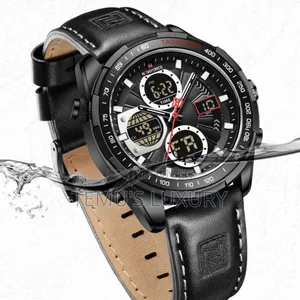 Naviforce Men Analog Digital Chronograph Leather Strap Watch
