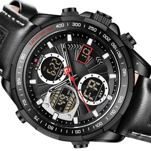 Naviforce Men Analog Digital Chronograph Leather Strap Watch