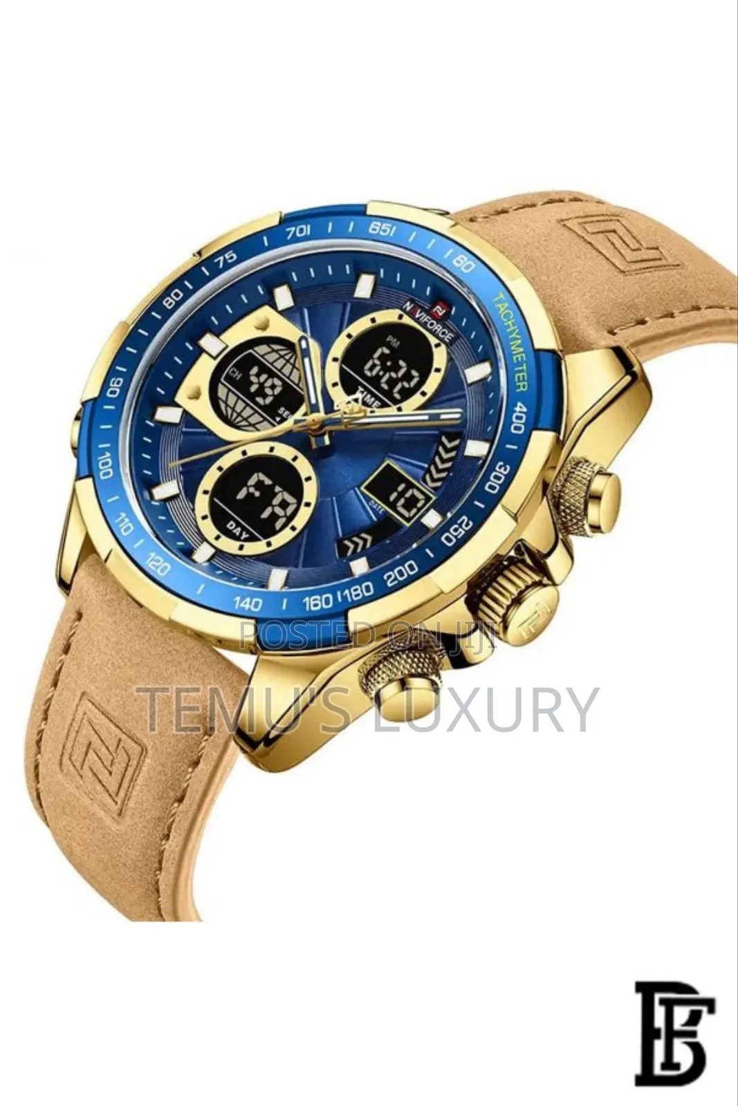 Naviforce Men Analog Digital Chronograph Leather (Yellow)