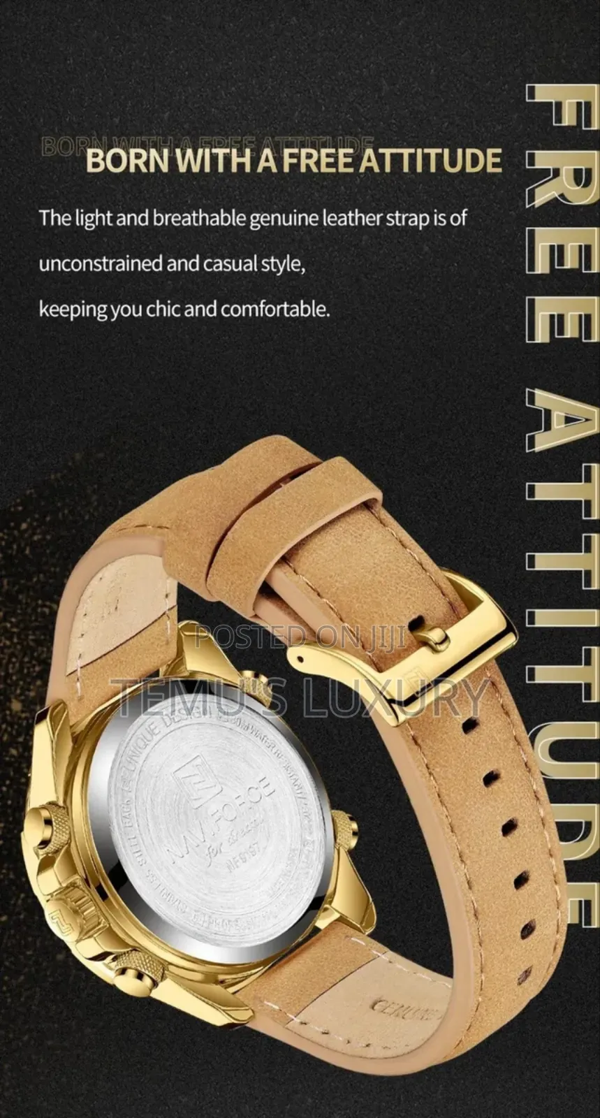 Naviforce Men Analog Digital Chronograph Leather (Yellow)