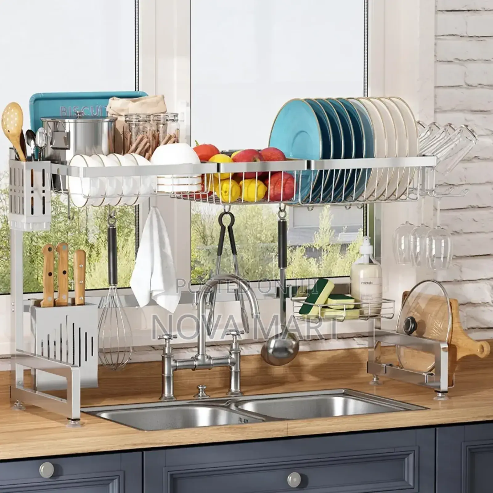 Adjustable Dish Rack Metal Over Sink Dish Drainer Rack