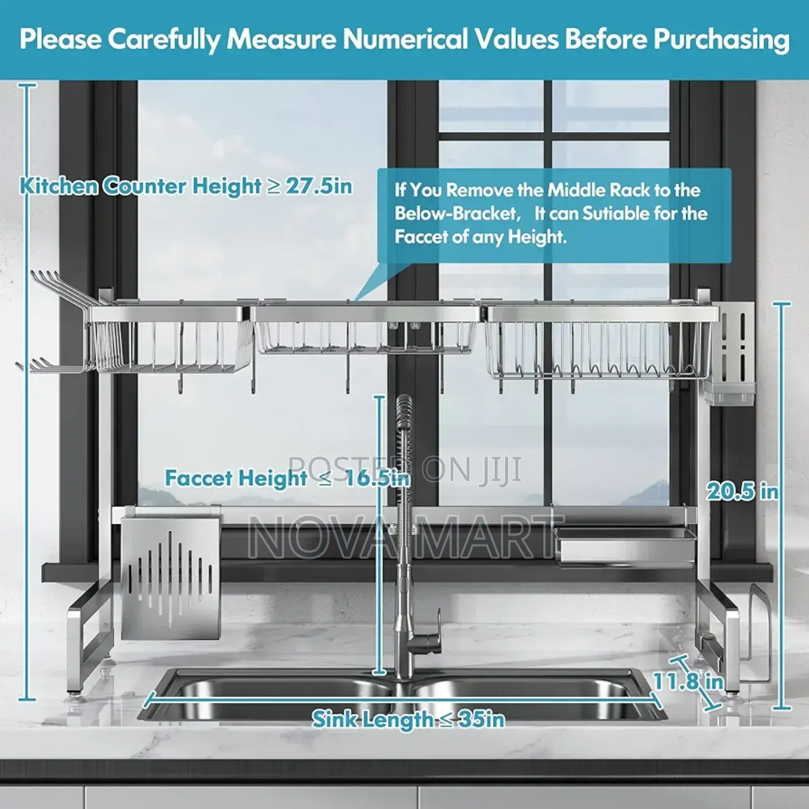 Adjustable Dish Rack Metal Over Sink Dish Drainer Rack