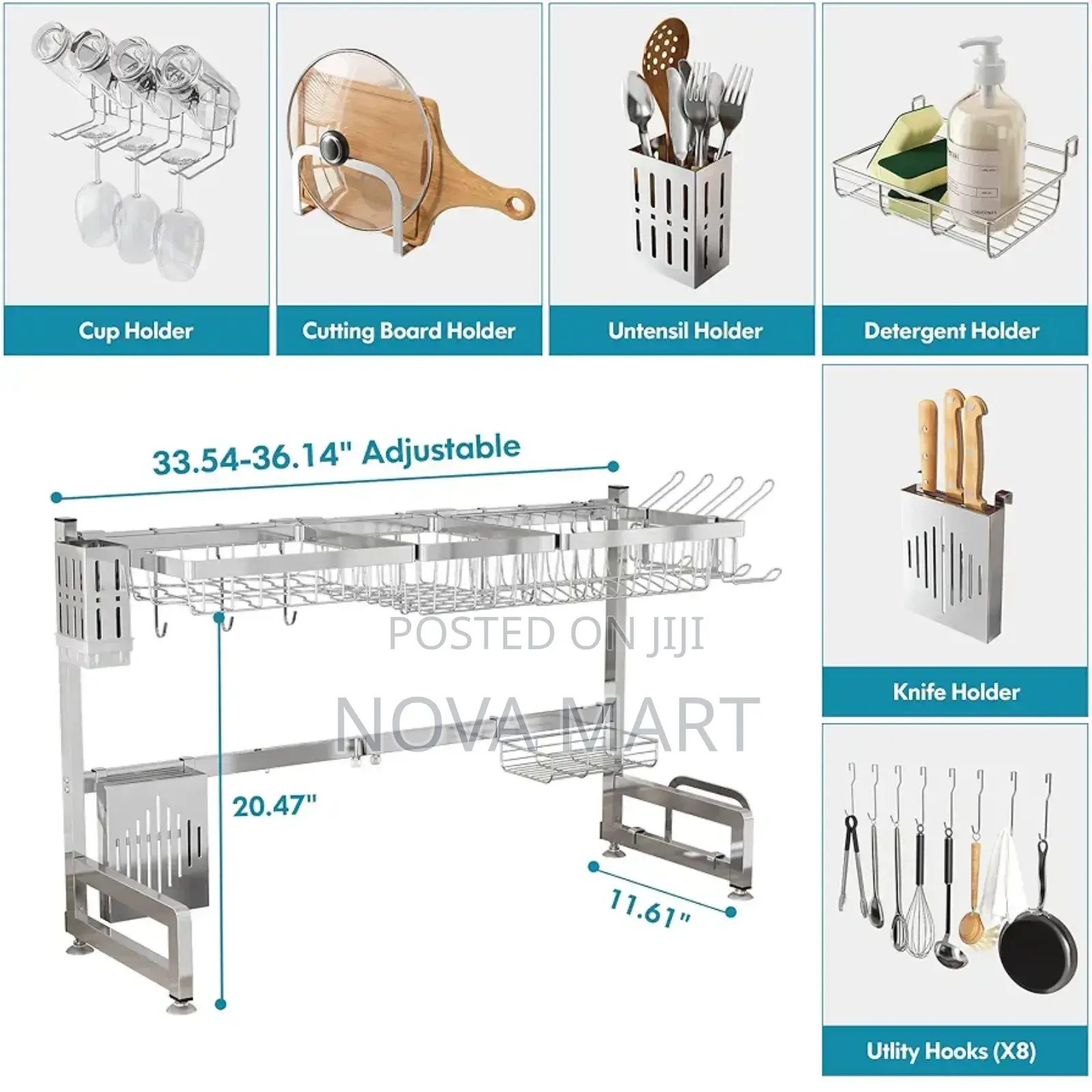 Adjustable Dish Rack Metal Over Sink Dish Drainer Rack