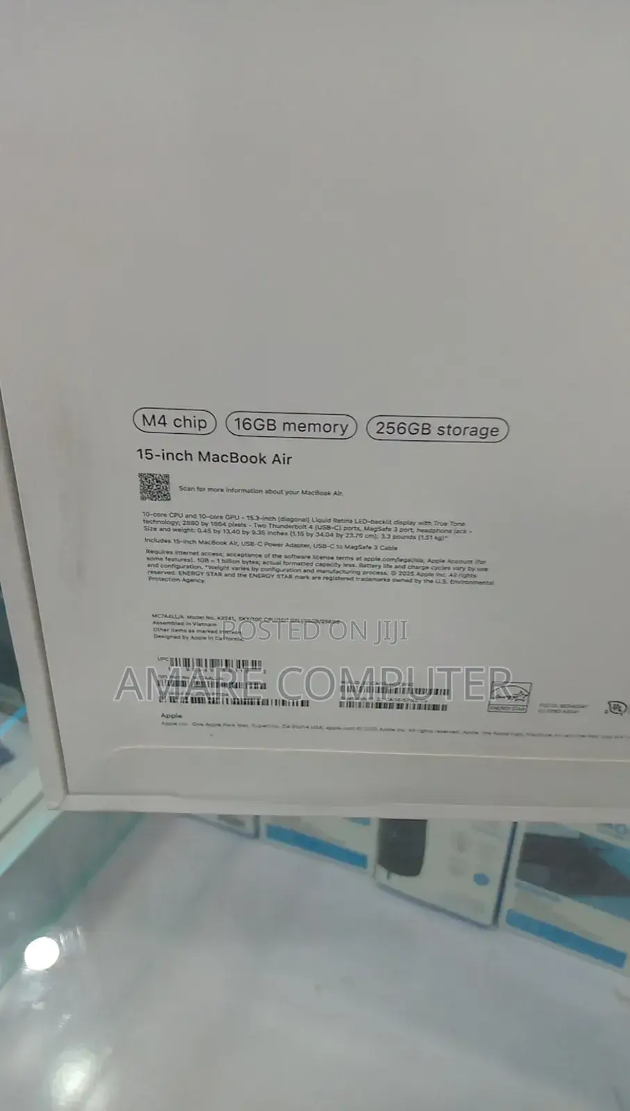 New Laptop Apple MacBook Air 2025 M4 15-Inch 16GB Apple M4 SSD 256GB