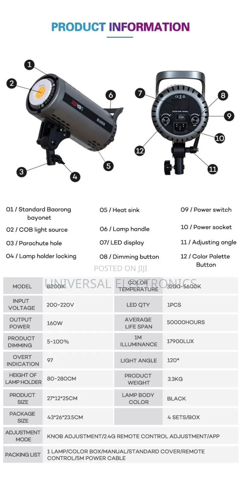 Photography Led Film 200 Watt Spot Light With True Colors