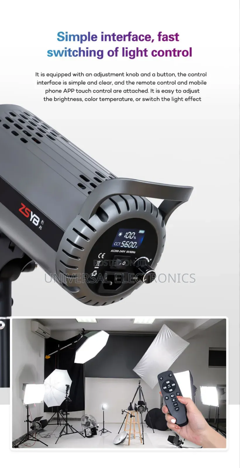 Bi‐Color Studio Handheld Rechargeable Film Spot Light 200 W