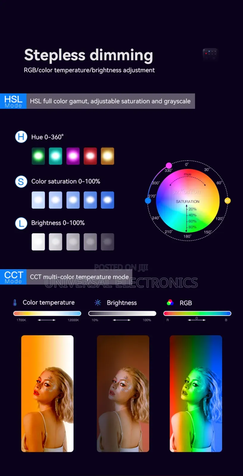 500 Watt RGB Studio Highlight Spot Light–Dimmable + Remote