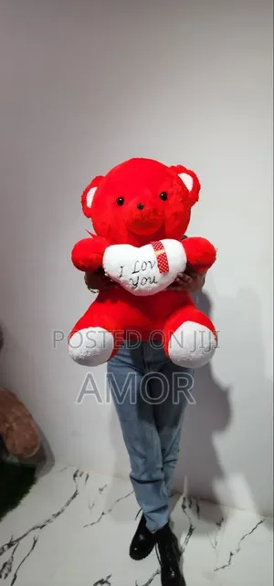 Red Teddy Bear With Heart Shaped Pillow!