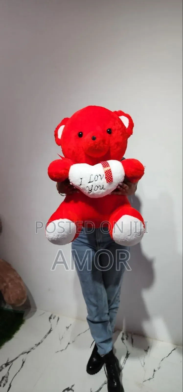 Red Teddy Bear With Heart Shaped Pillow!