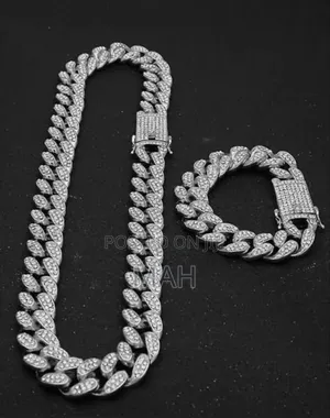 Photo - 2 Sets Silver Necklace and Bracelet Iced Chain for Men
