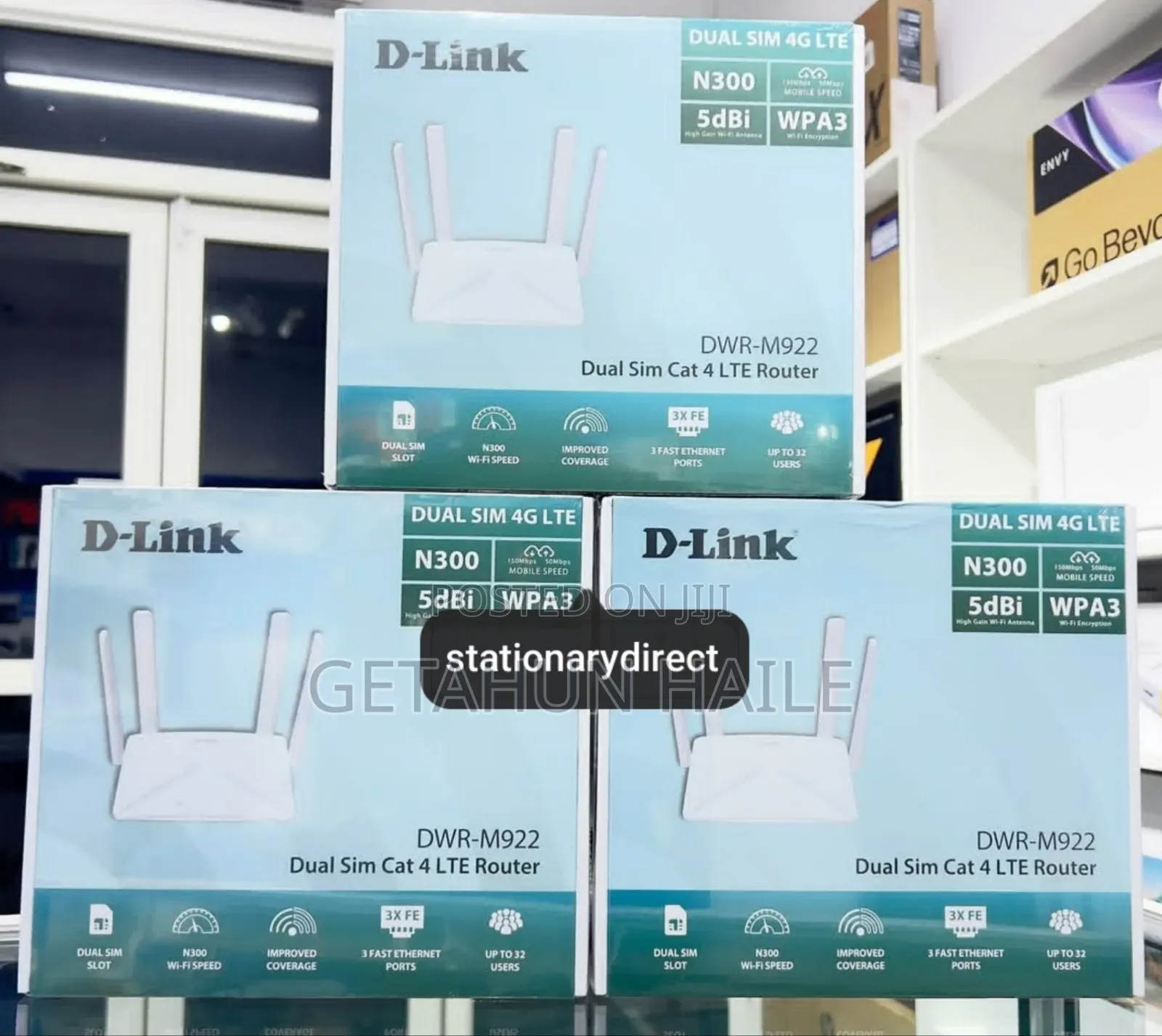 D-Link DWR-M922 Dual Sim Routers (2 Simcard የሚቀበል ባለ 4 እንቴና