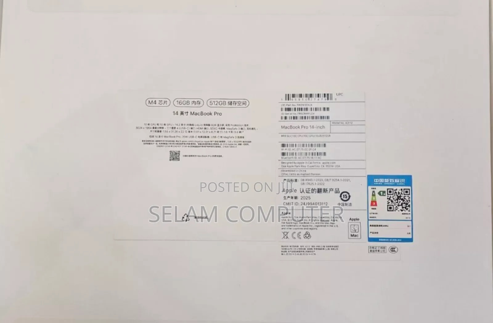 New Laptop Apple MacBook Pro 2024 M3 14-Inch 16GB Apple M4 SSD 512GB