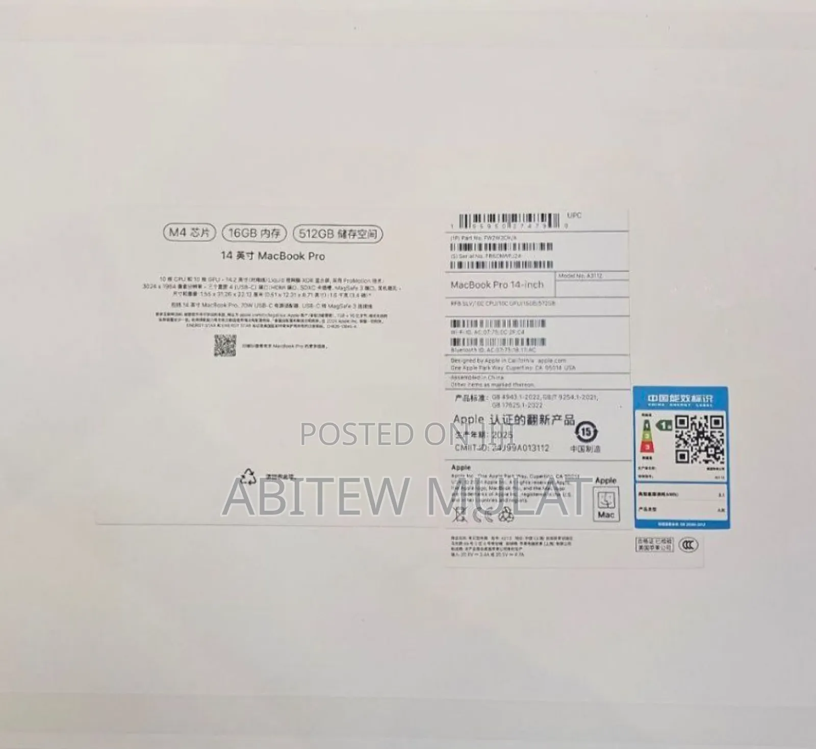 New Laptop Apple MacBook Pro 2024 M4 14-Inch 16GB Apple M4 SSD 512GB