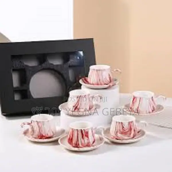 6 PCS Tea Cups With Heart Saucers