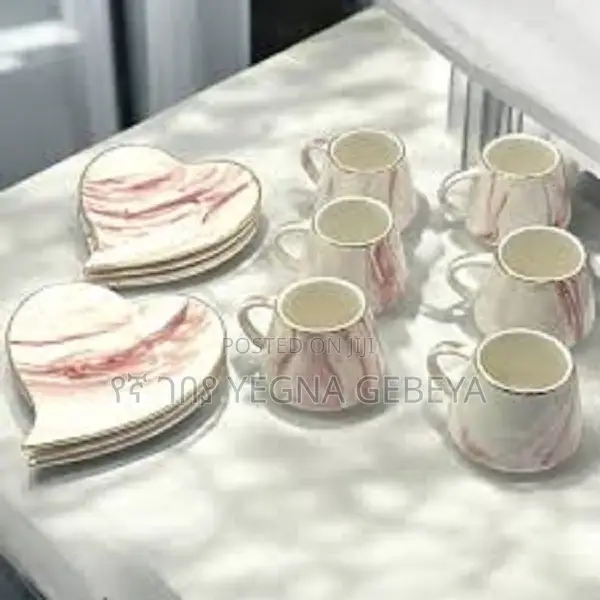 6 PCS Tea Cups With Heart Saucers