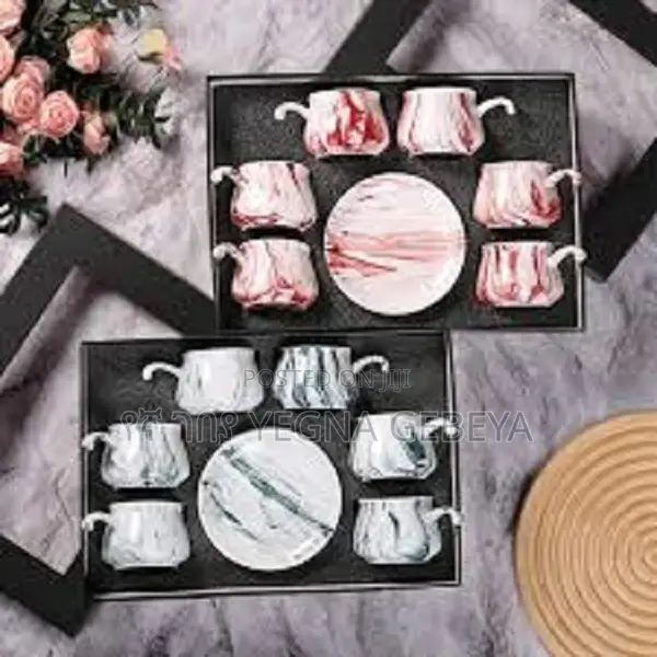 6 PCS Tea Cups With Heart Saucers