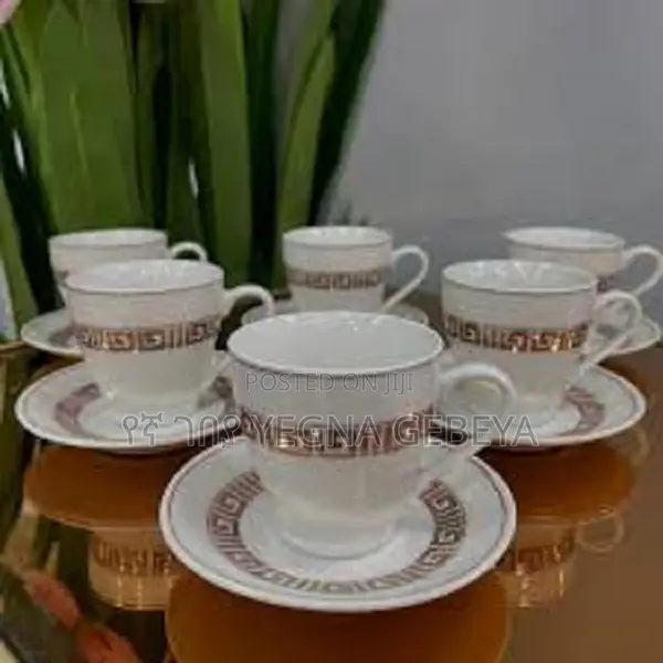 Set of 6 Elegant Coffee Cups With Matching Saucers
