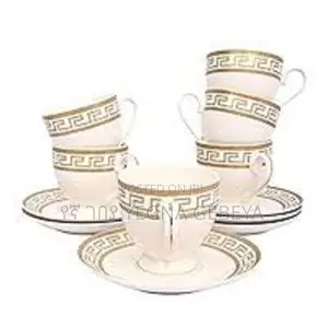 Set of 6 Elegant Coffee Cups With Matching Saucers
