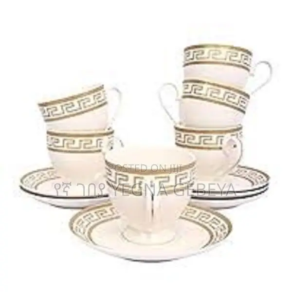 Set of 6 Elegant Coffee Cups With Matching Saucers