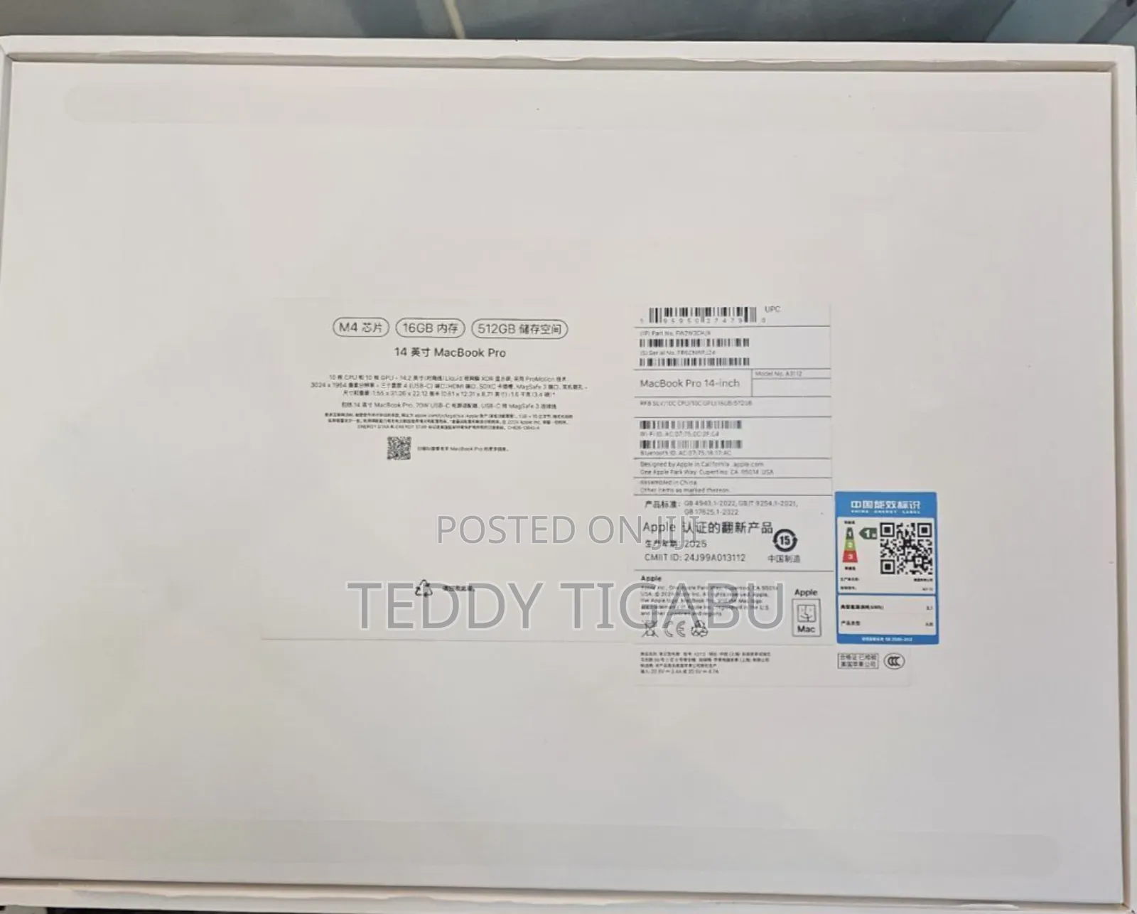 New Laptop Apple MacBook Pro 16GB Apple M4 SSD 512GB