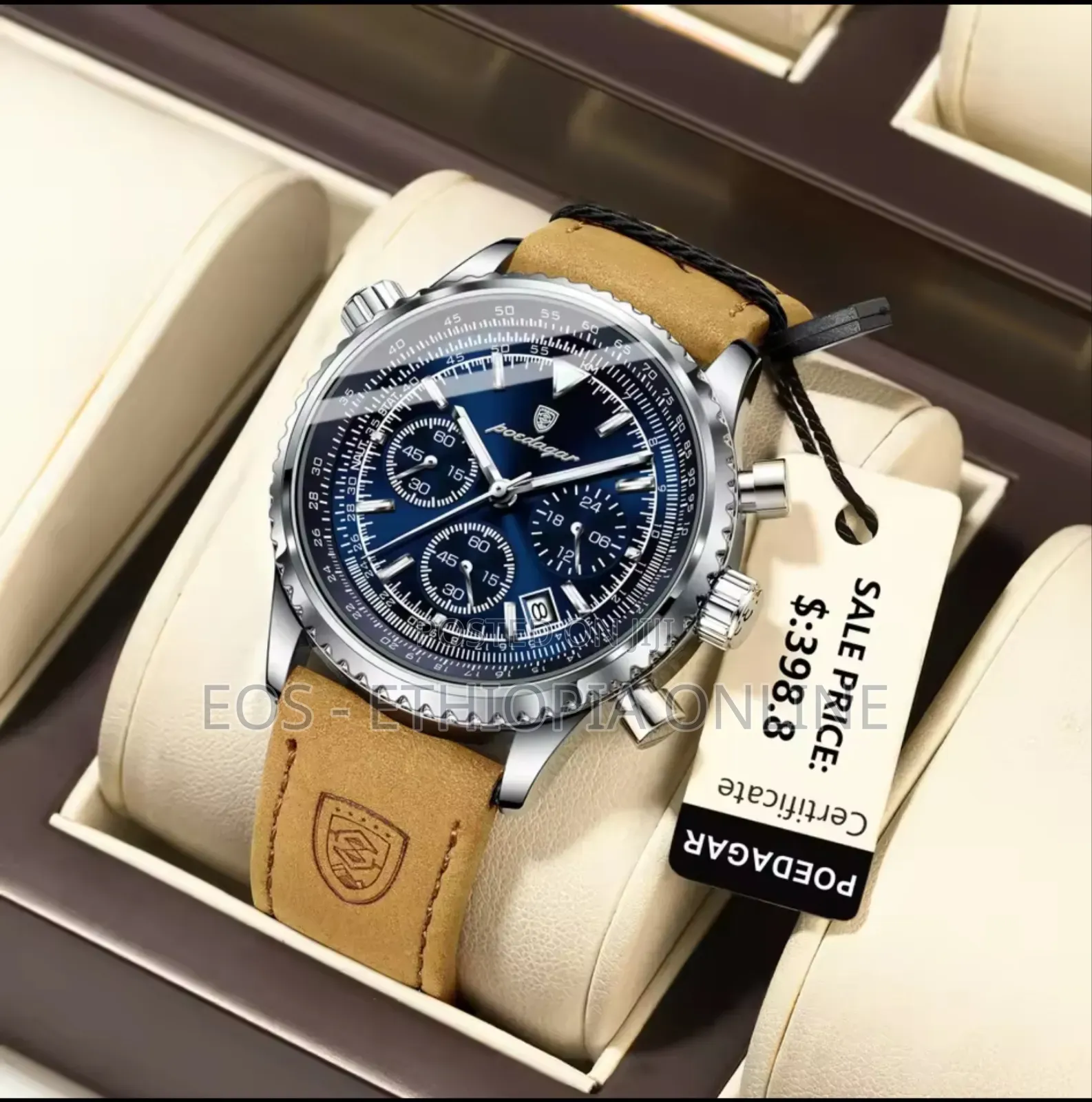 Poedagar Luxurious Lether Band Watch for Men [Preorder]