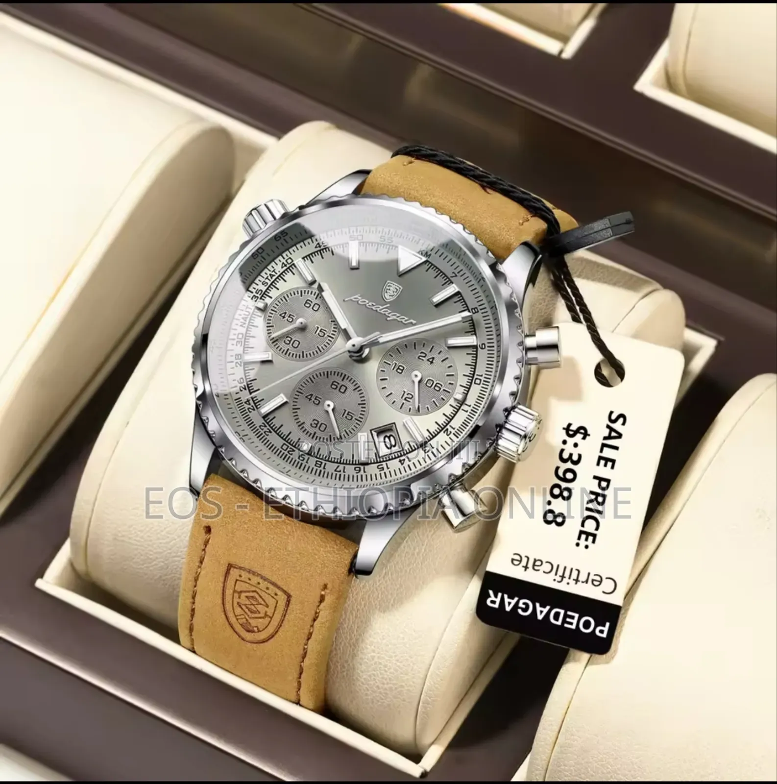 Poedagar Luxurious Lether Band Watch for Men [Preorder]