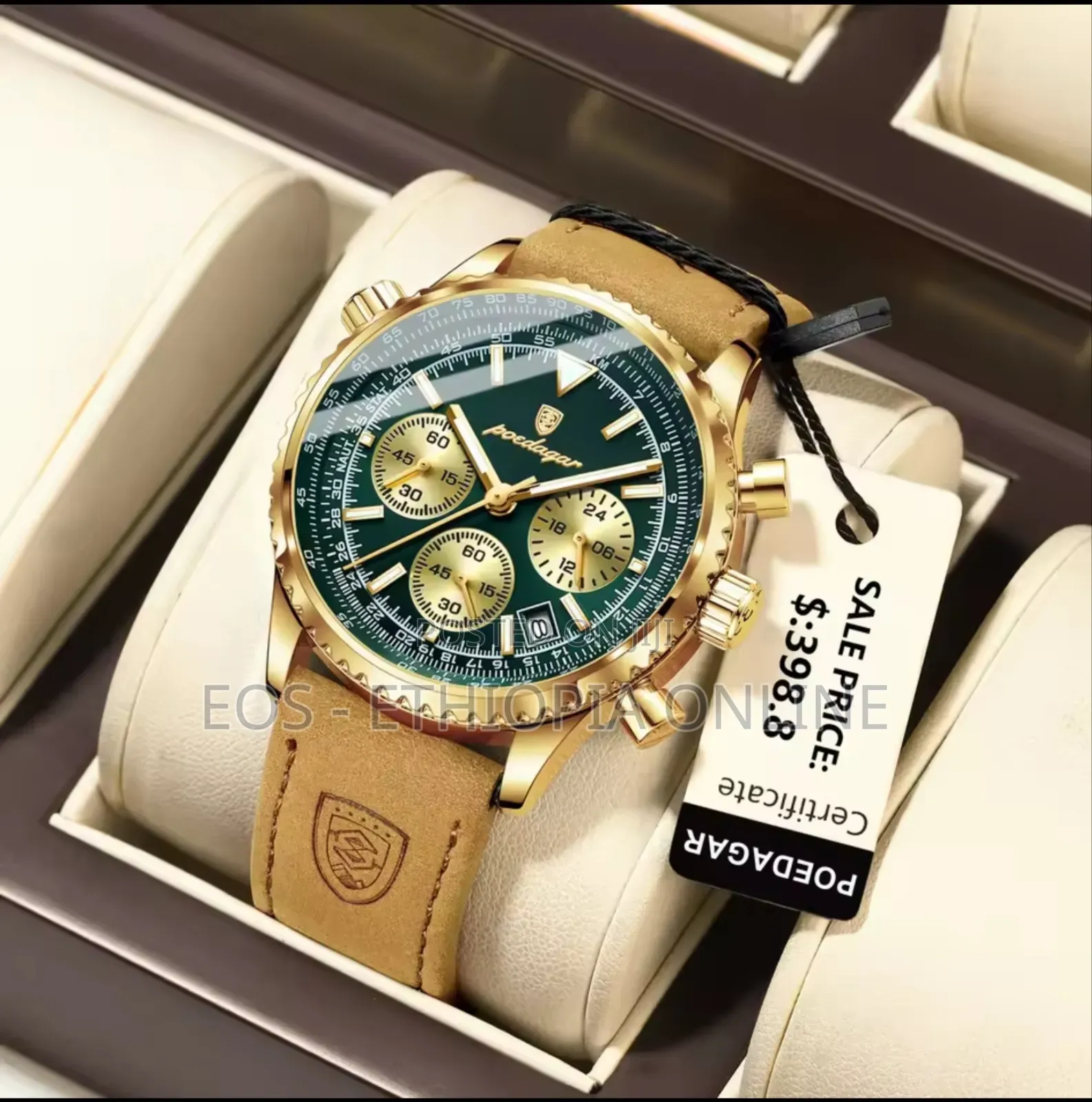 Poedagar Luxurious Lether Band Watch for Men [Preorder]