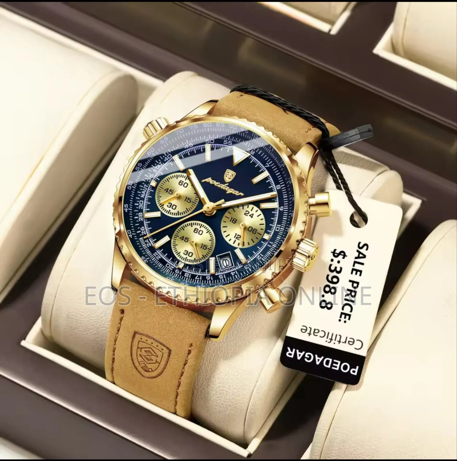 Poedagar Luxurious Lether Band Watch for Men [Preorder]