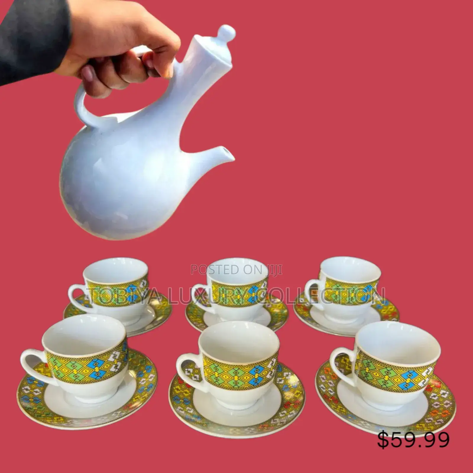 Coffee Set Ceramic Erhiopian Kettle Jebena 6 Coffee Cups