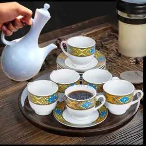 Coffee Set Ceramic Erhiopian Kettle Jebena 6 Coffee Cups