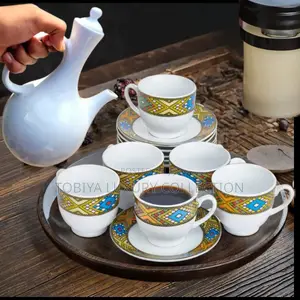 Coffee Set Ceramic Erhiopian Kettle Jebena 6 Coffee Cups